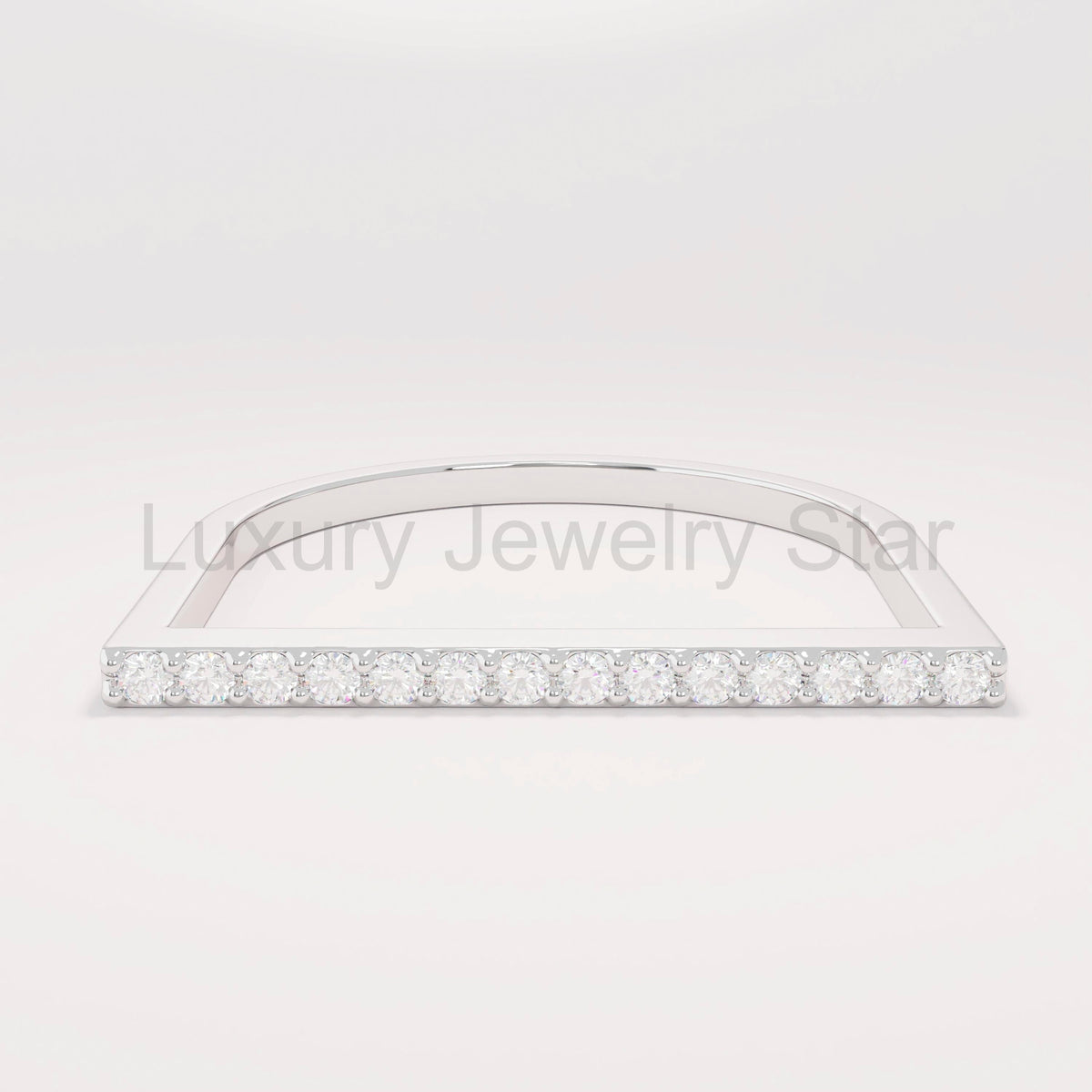 14k Solid Gold Diamond Flat Bar Ring, Dainty Fine Gold Jewelry, Pave Thin Stacking Band - image 4