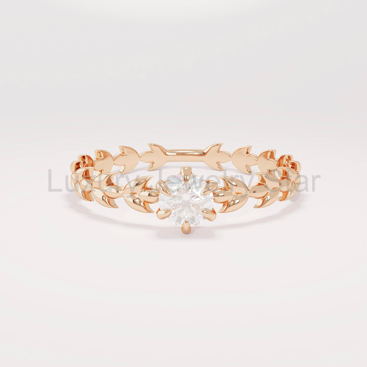 Handcrafted 14k Solid Gold Engagement Band - Diamond Solitaire with Vine Detailing - image 3