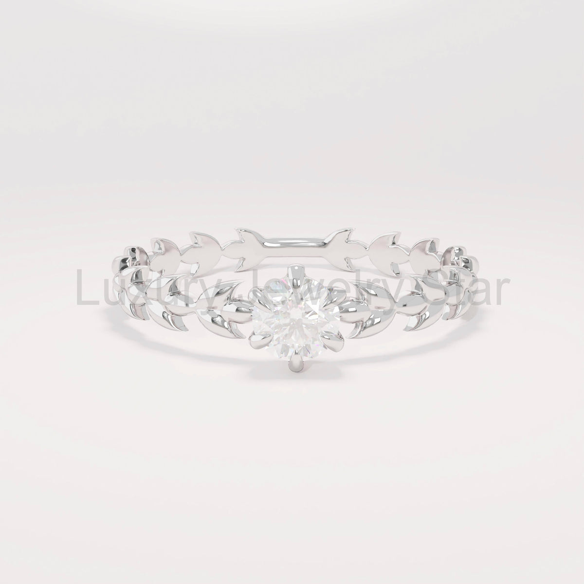 Handcrafted 14k Solid Gold Engagement Band - Diamond Solitaire with Vine Detailing - image 5