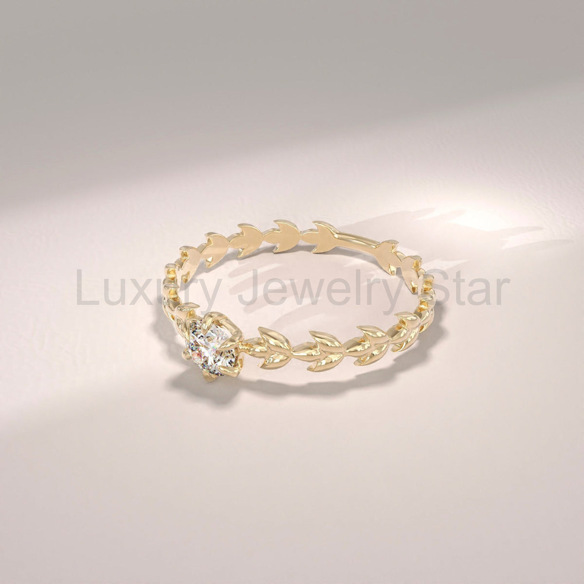 Handcrafted 14k Solid Gold Engagement Band - Diamond Solitaire with Vine Detailing - image 6