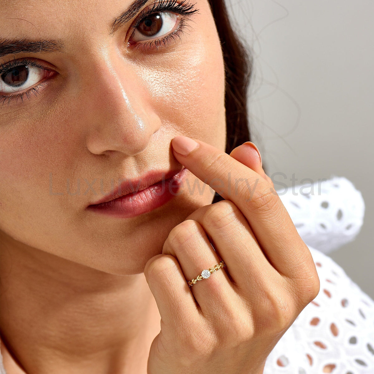 Handcrafted 14k Solid Gold Engagement Band - Diamond Solitaire with Vine Detailing - image 9