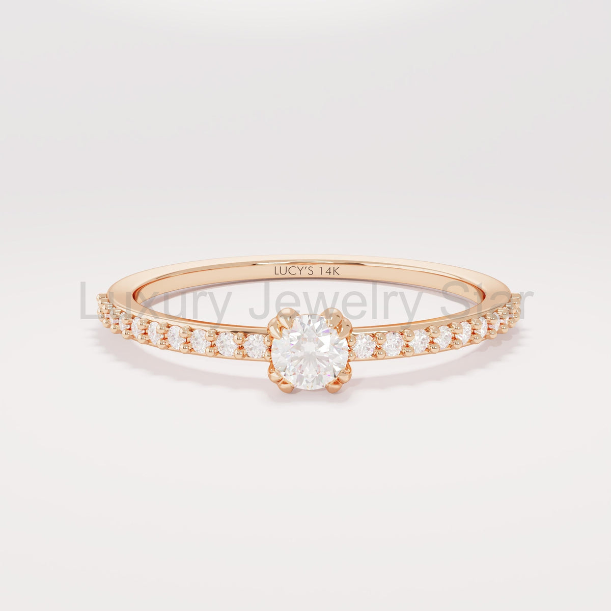 14K Solid Gold Diamond Solitaire Ring – Women's Minimalist Engagement Ring, Tiny Diamond Promise