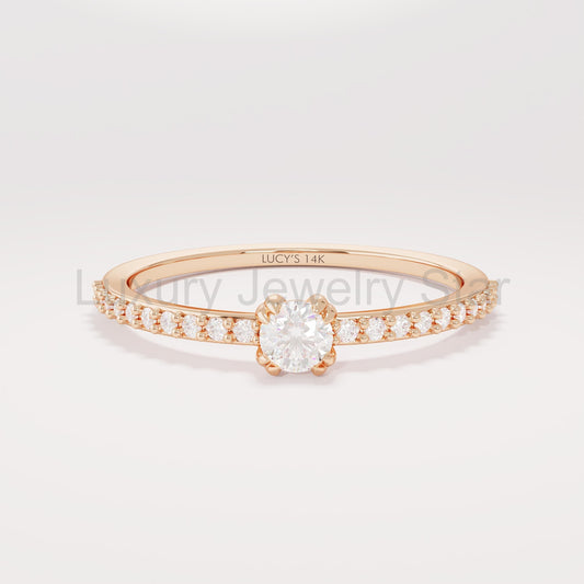 14K Solid Gold Diamond Solitaire Ring – Women's Minimalist Engagement Ring, Tiny Diamond Promise