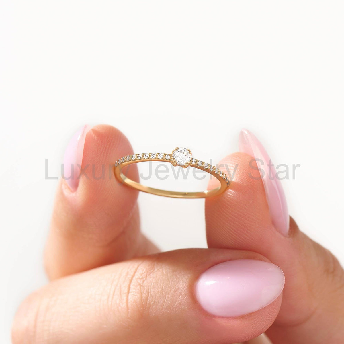 14K Solid Gold Diamond Solitaire Ring – Women's Minimalist Engagement Ring, Tiny Diamond - image 2