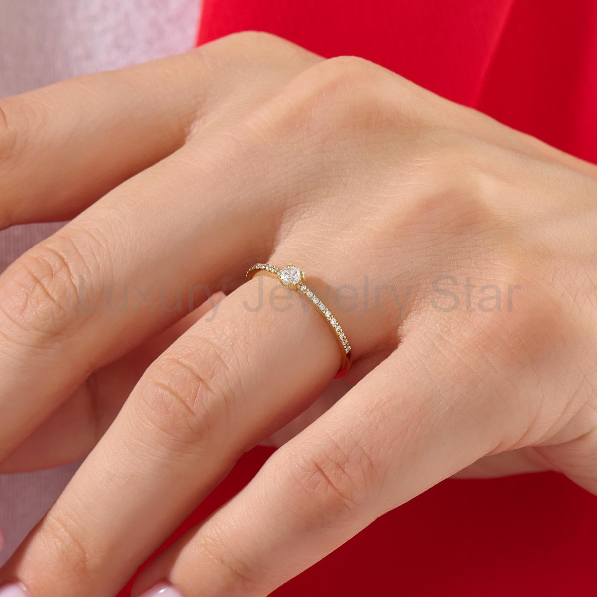 14K Solid Gold Diamond Solitaire Ring – Women's Minimalist Engagement Ring, Tiny Diamond - image 3