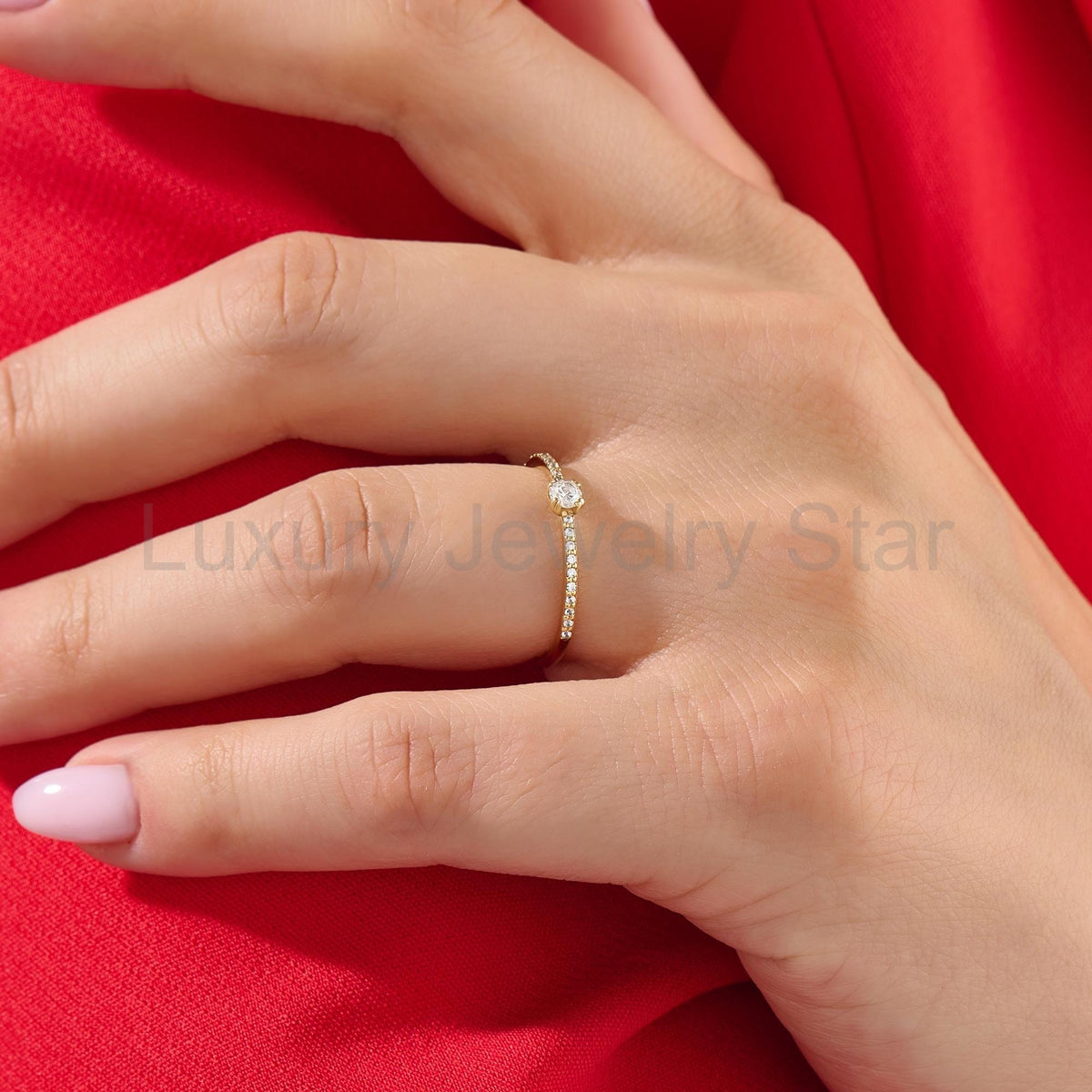 14K Solid Gold Diamond Solitaire Ring – Women's Minimalist Engagement Ring, Tiny Diamond - image 4