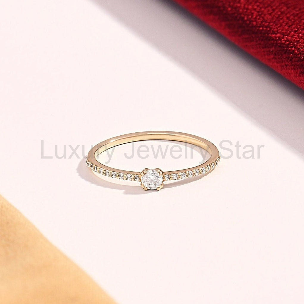 14K Solid Gold Diamond Solitaire Ring – Women's Minimalist Engagement Ring, Tiny Diamond - image 9