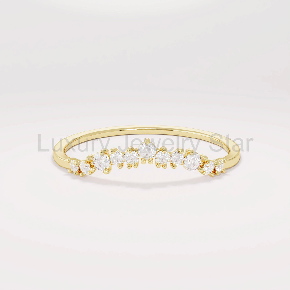 14k Solid Gold Nesting Enhancer Band – Curved Diamond Contour Ring, Minimalist Shaped - image 4