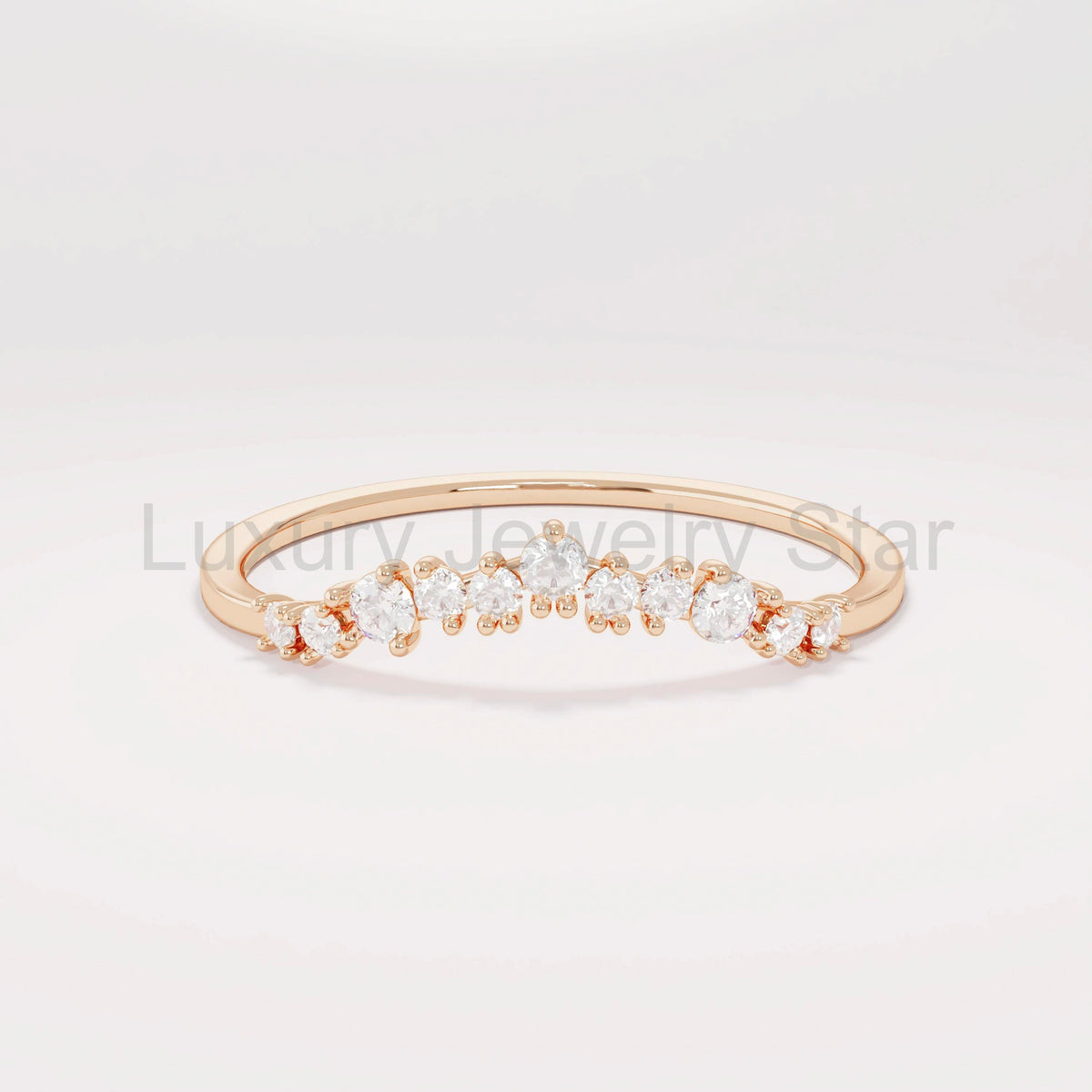 14k Solid Gold Nesting Enhancer Band – Curved Diamond Contour Ring, Minimalist Shaped - image 5
