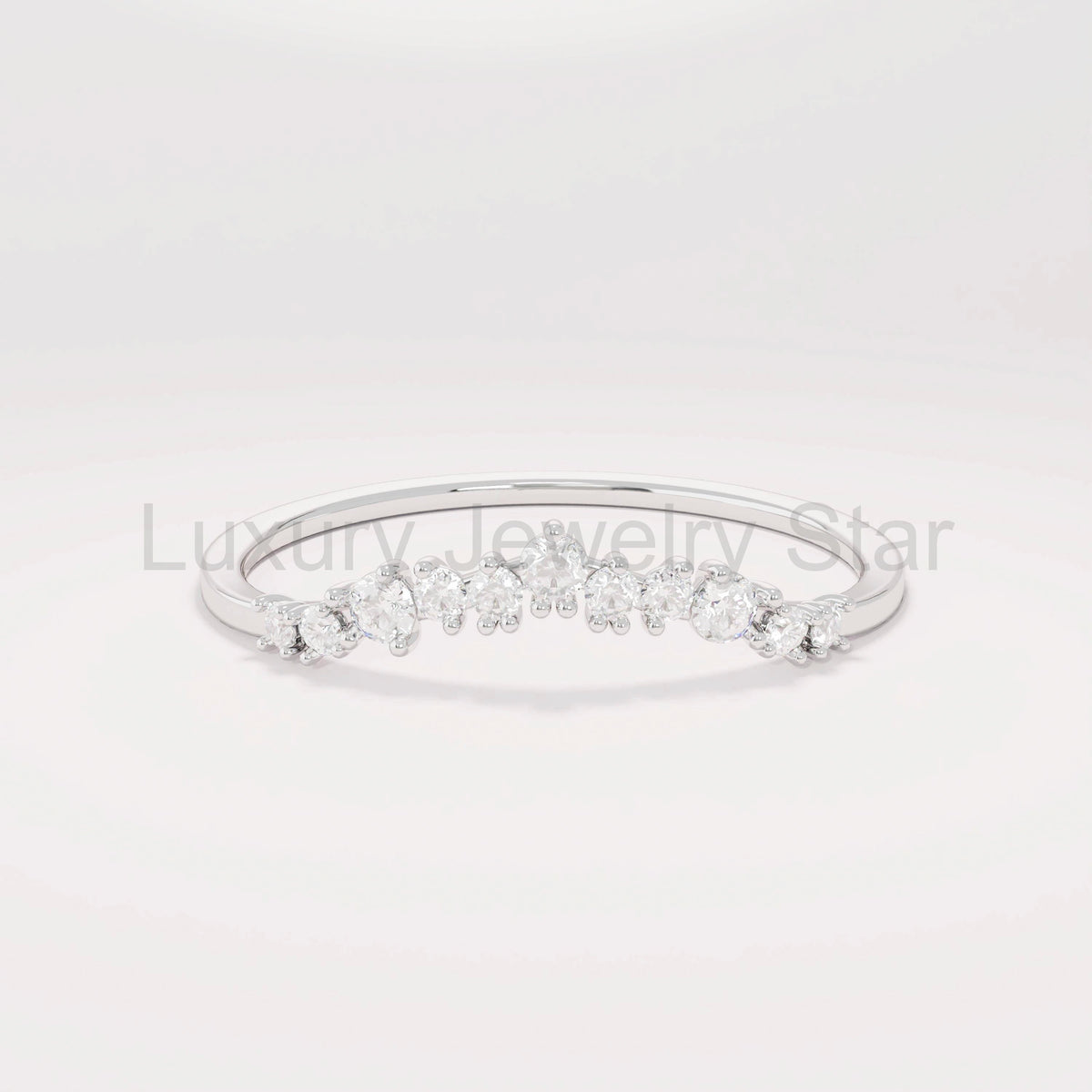 14k Solid Gold Nesting Enhancer Band – Curved Diamond Contour Ring, Minimalist Shaped - image 6