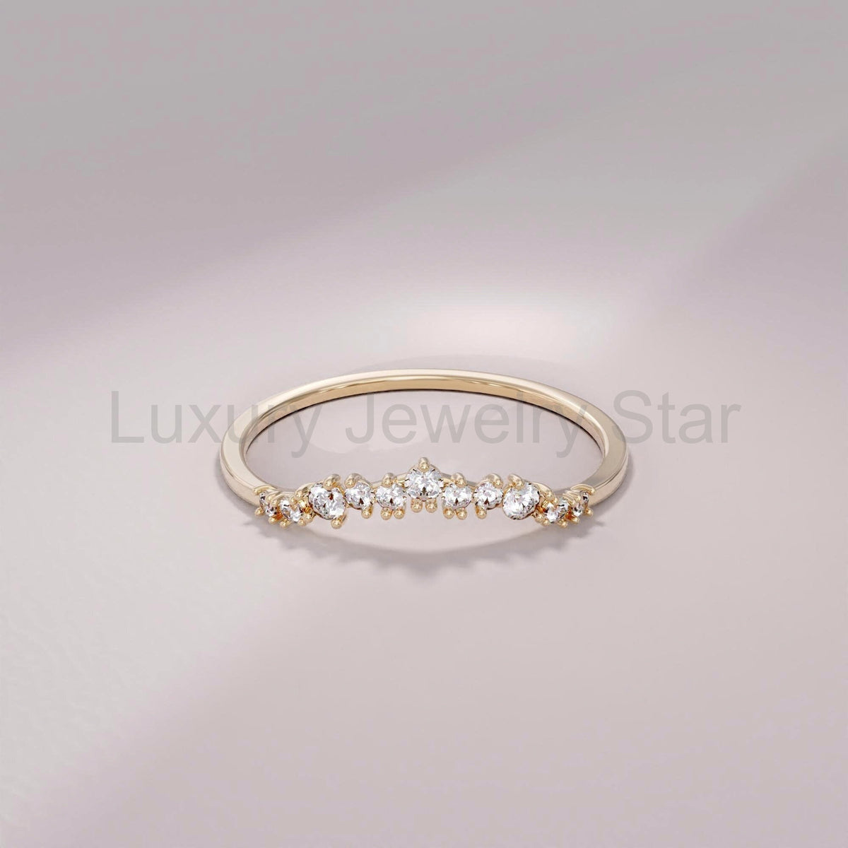 14k Solid Gold Nesting Enhancer Band – Curved Diamond Contour Ring, Minimalist Shaped - image 9