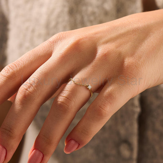 14k Solid Gold Diamond-Accented Open Chain Ring – Women's Minimalist Stackable Link Band - image 2