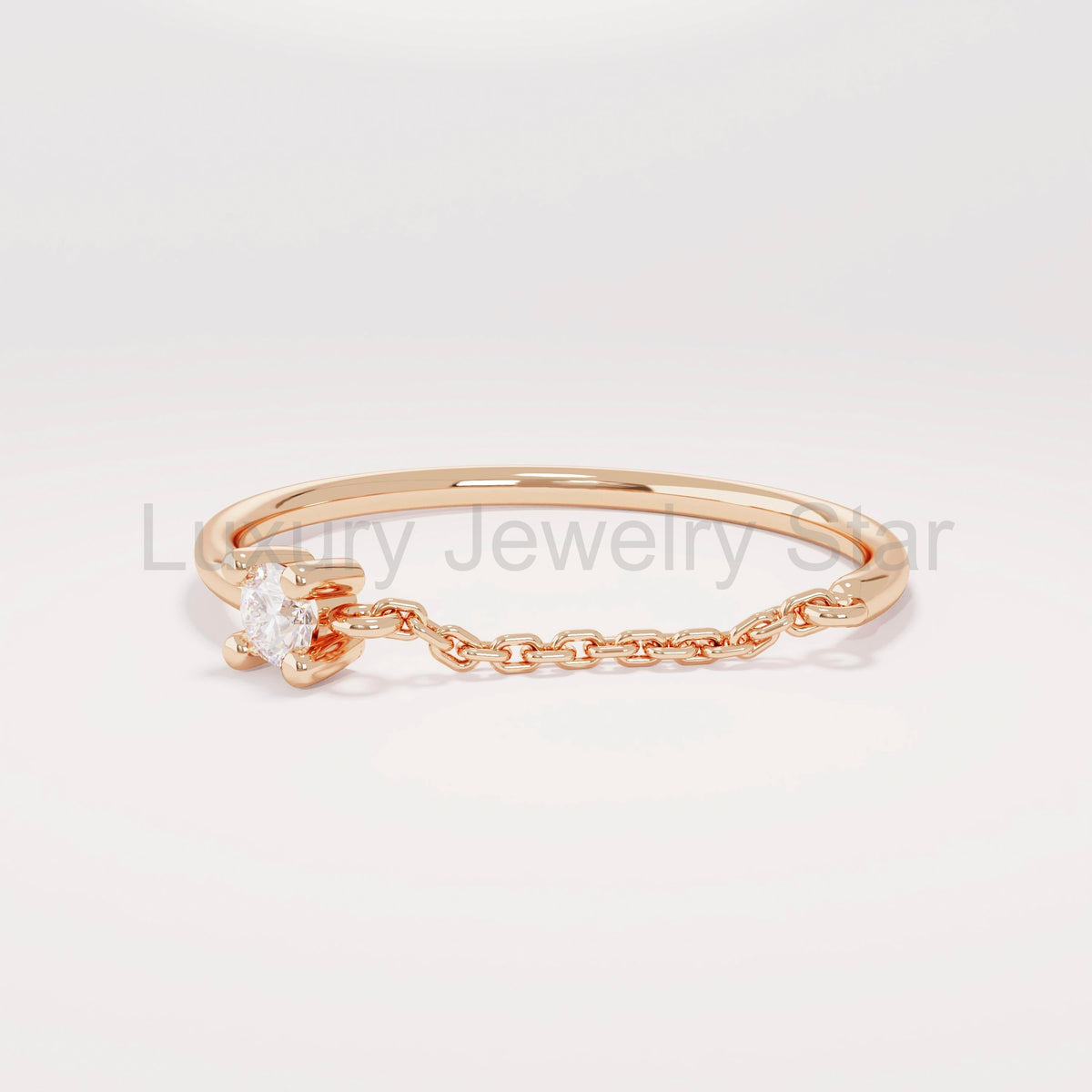 14k Solid Gold Diamond-Accented Open Chain Ring – Women's Minimalist Stackable Link Band - image 5