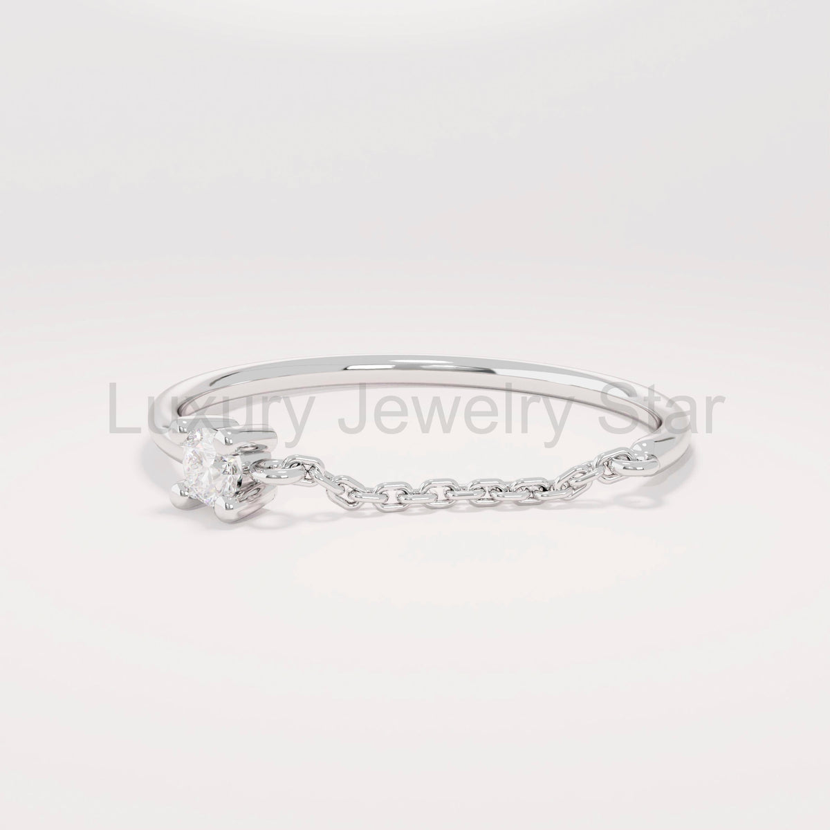 14k Solid Gold Diamond-Accented Open Chain Ring – Women's Minimalist Stackable Link Band - image 6
