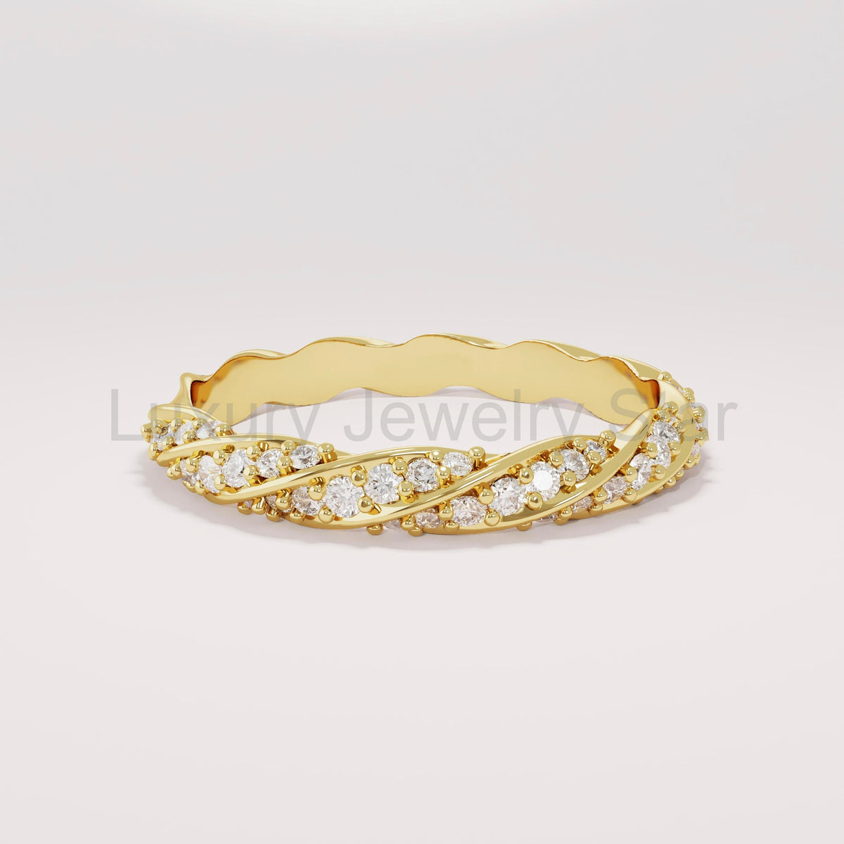 14k Solid Gold Twisted Diamond Wedding Band – Women's Braided Eternity Ring, Handmade Minimalist