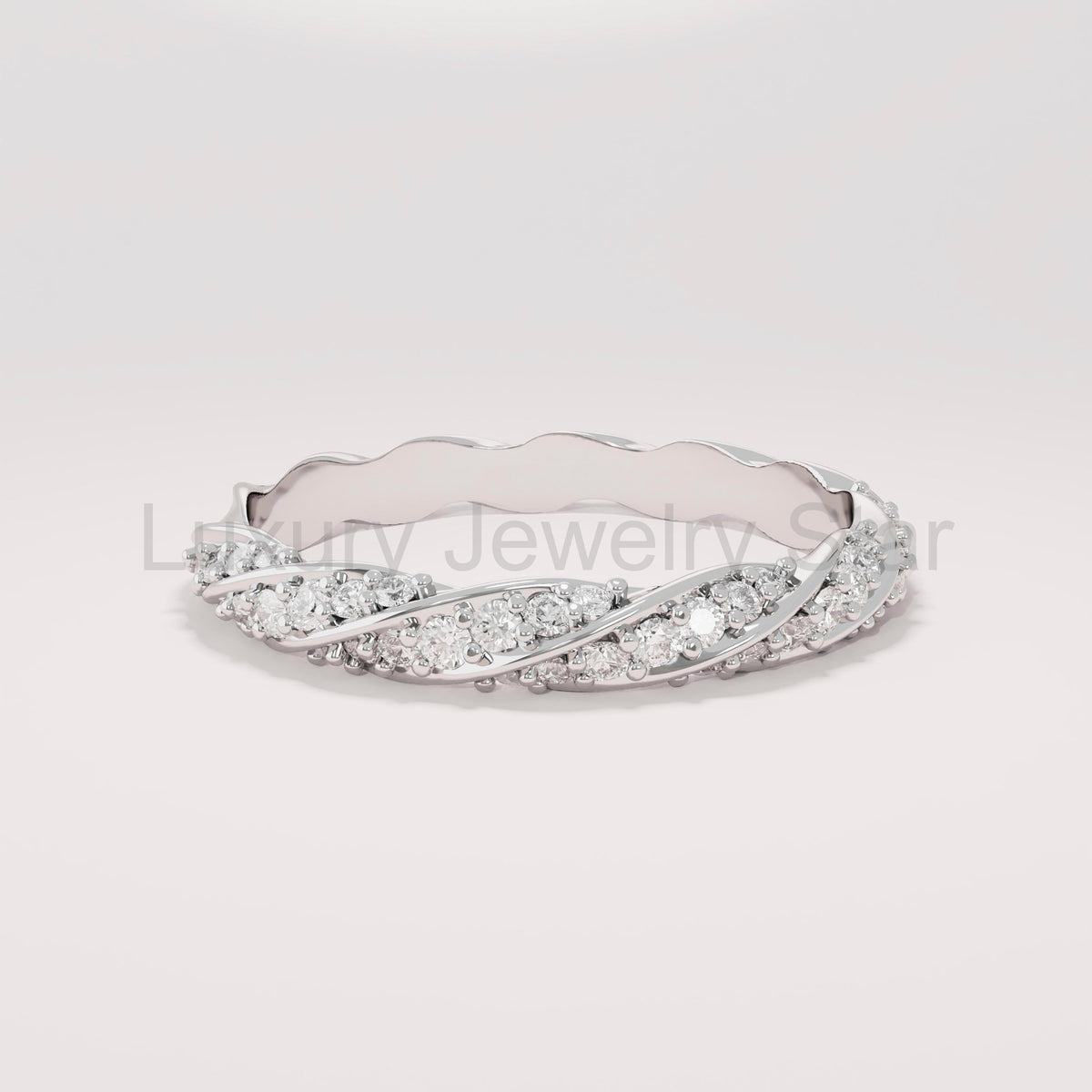 14k Solid Gold Twisted Diamond Wedding Band – Women's Braided Eternity Ring, Handmade - image 4