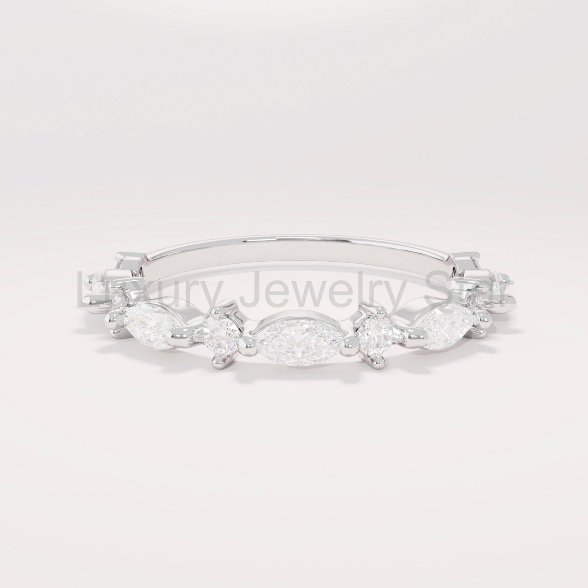 Marquise Diamond Half Eternity Band – Solid Gold Unique Wedding Ring, Marquise Gold - image 7