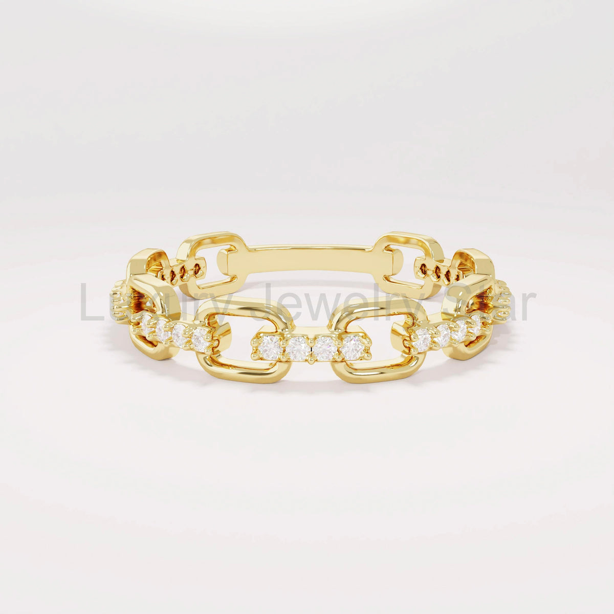 14k Solid Gold Diamond Open Link Ring – Women's Minimalist Stackable Eternity Band, Handmade Dainty