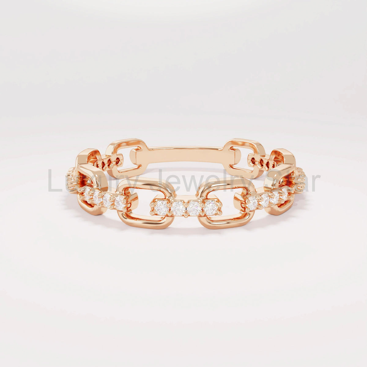 14k Solid Gold Diamond Open Link Ring – Women's Minimalist Stackable Eternity Band - image 3