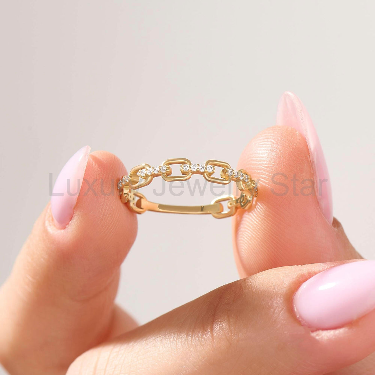 14k Solid Gold Diamond Open Link Ring – Women's Minimalist Stackable Eternity Band - image 5