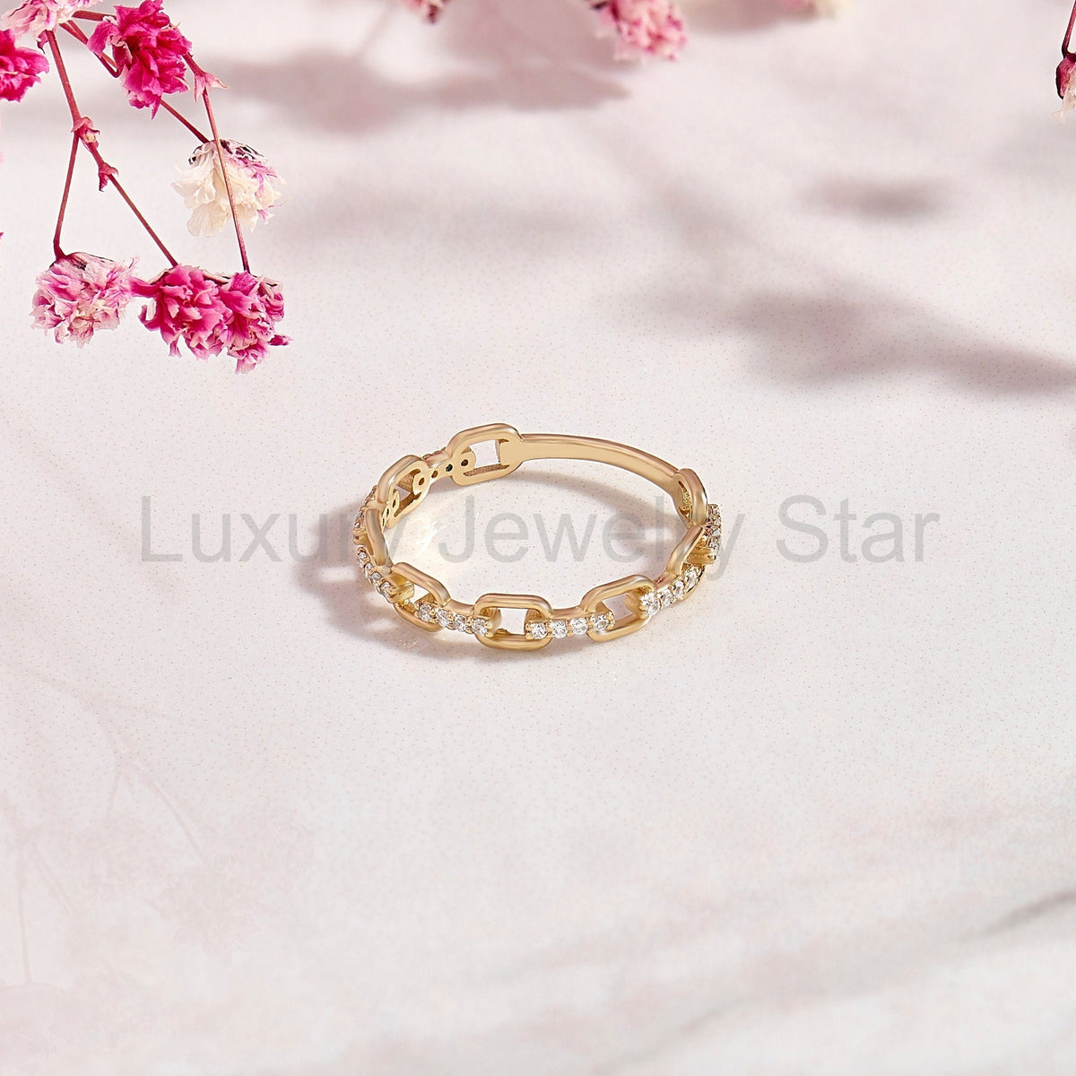 14k Solid Gold Diamond Open Link Ring – Women's Minimalist Stackable Eternity Band - image 8