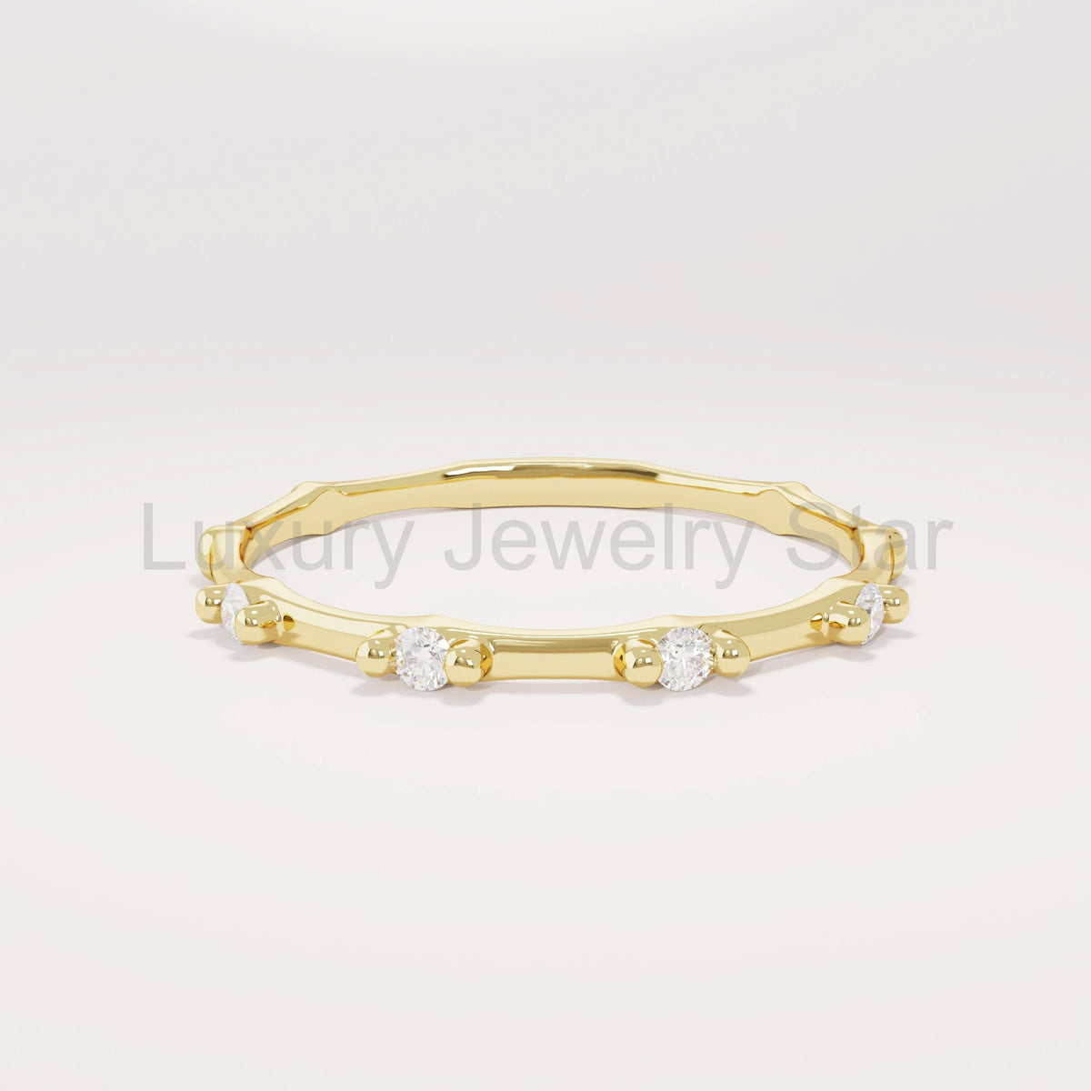 Diamond Stackable Ring, 14k Solid Gold Stacking Ring, Tiny Diamond Bone Band for Women - image 5