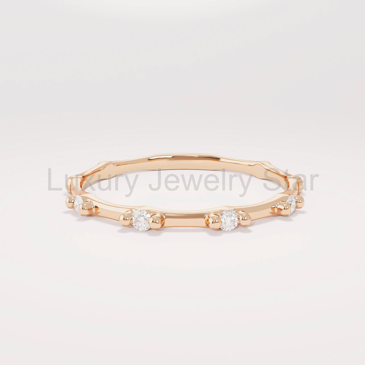 Diamond Stackable Ring, 14k Solid Gold Stacking Ring, Tiny Diamond Bone Band for Women - image 6