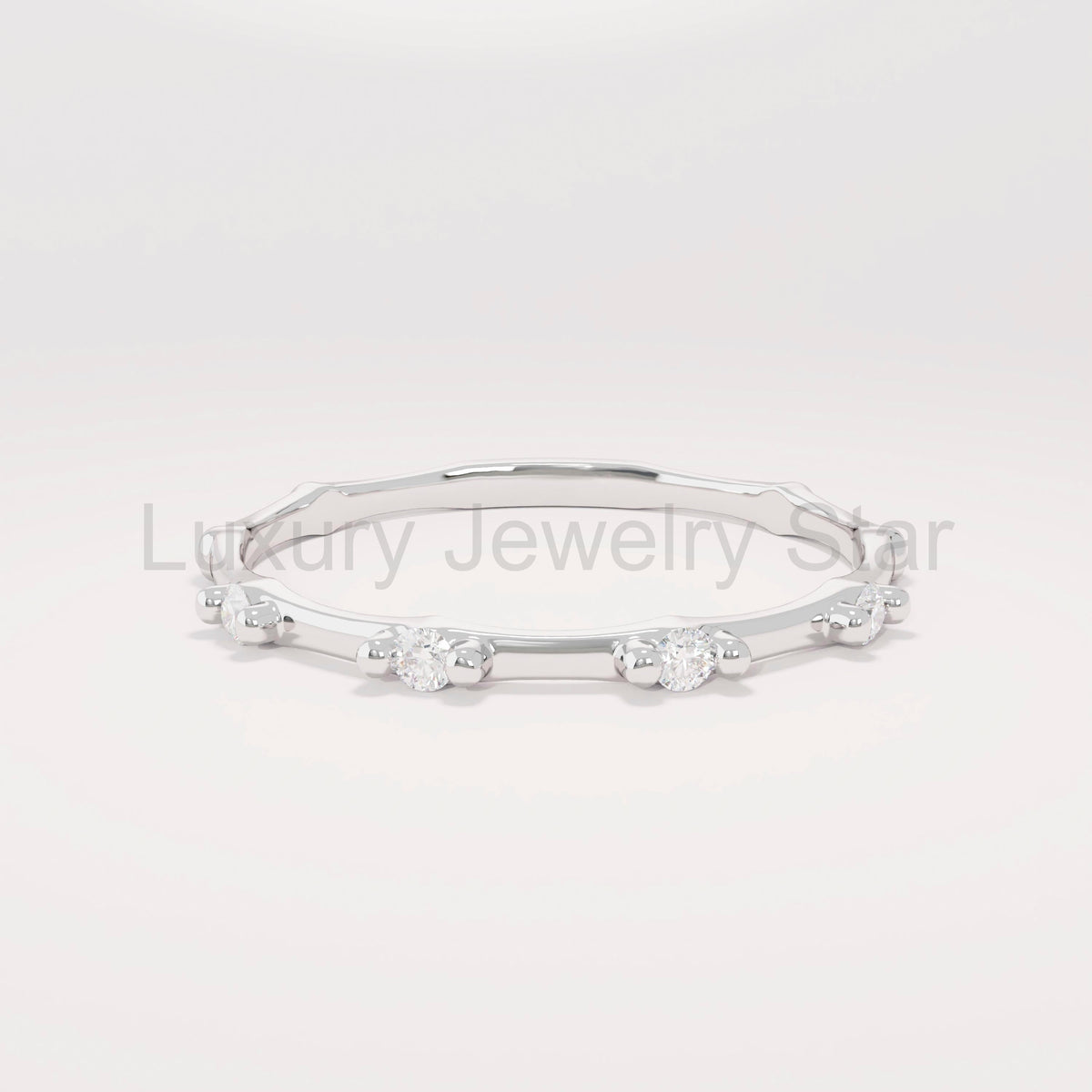 Diamond Stackable Ring, 14k Solid Gold Stacking Ring, Tiny Diamond Bone Band for Women - image 7