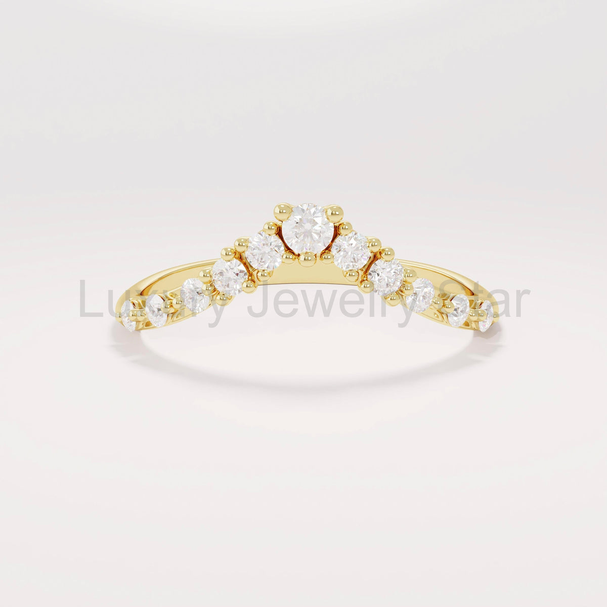 Women's 14K Solid Gold Curved Diamond Ring V-Shaped Dainty Stackable Contour Band & Nesting Enhancer