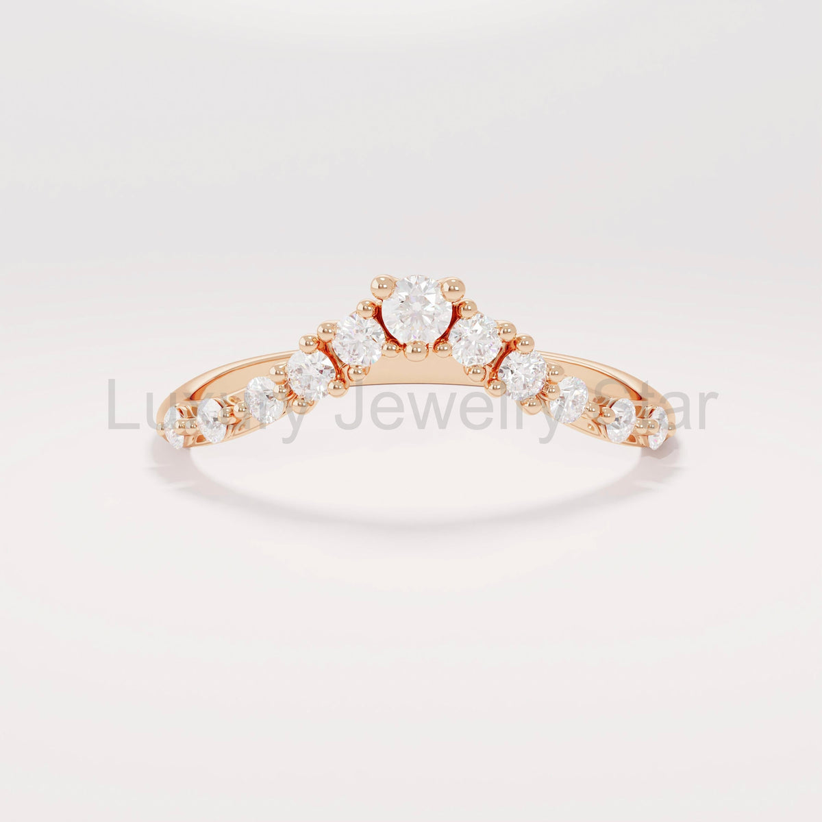 Women's 14K Solid Gold Curved Diamond Ring V-Shaped Dainty Stackable Contour Band & - image 4