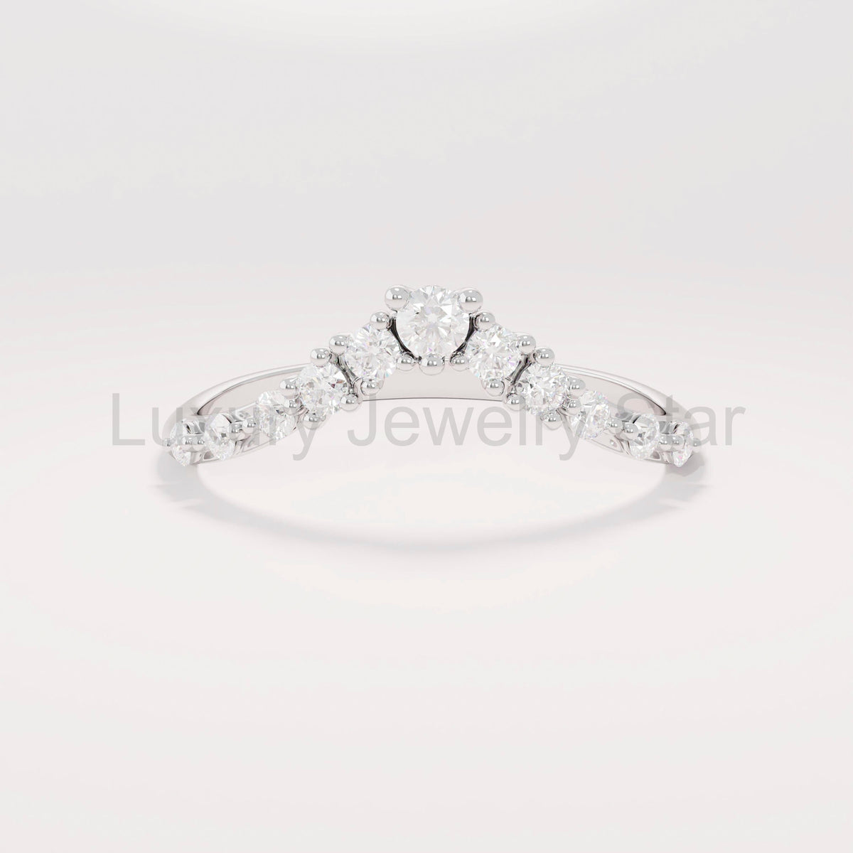 Women's 14K Solid Gold Curved Diamond Ring V-Shaped Dainty Stackable Contour Band & - image 5