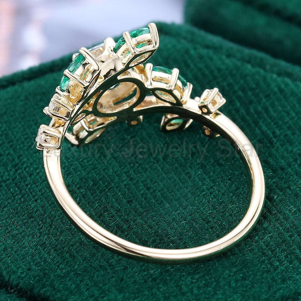 TwigLine Moissanite & Emerald Bypass Ring Nature Inspired Round Cut Engagement Ring - image 4