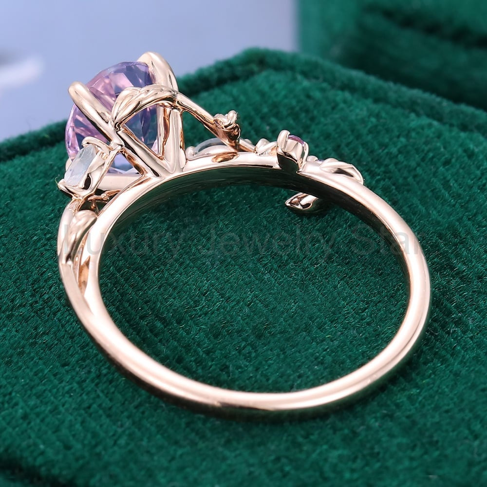 Nature Inspired Leaf Ring Lavender Amethyst Promise Ring Oval Cut Ring - image 7