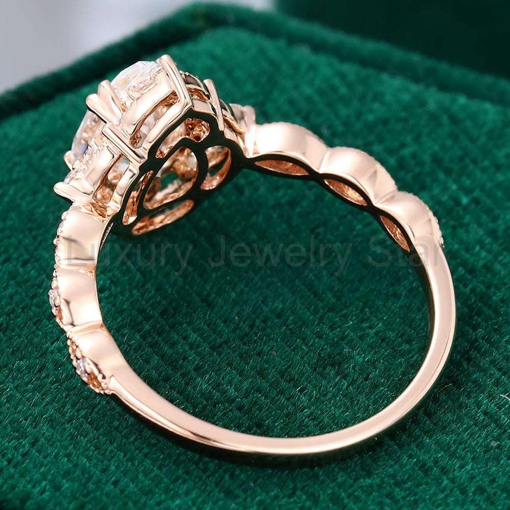 Filigree Floral Halo | Vintage Inspired Pear Cut Moissanite Engagement Ring with Milgrain - image 6