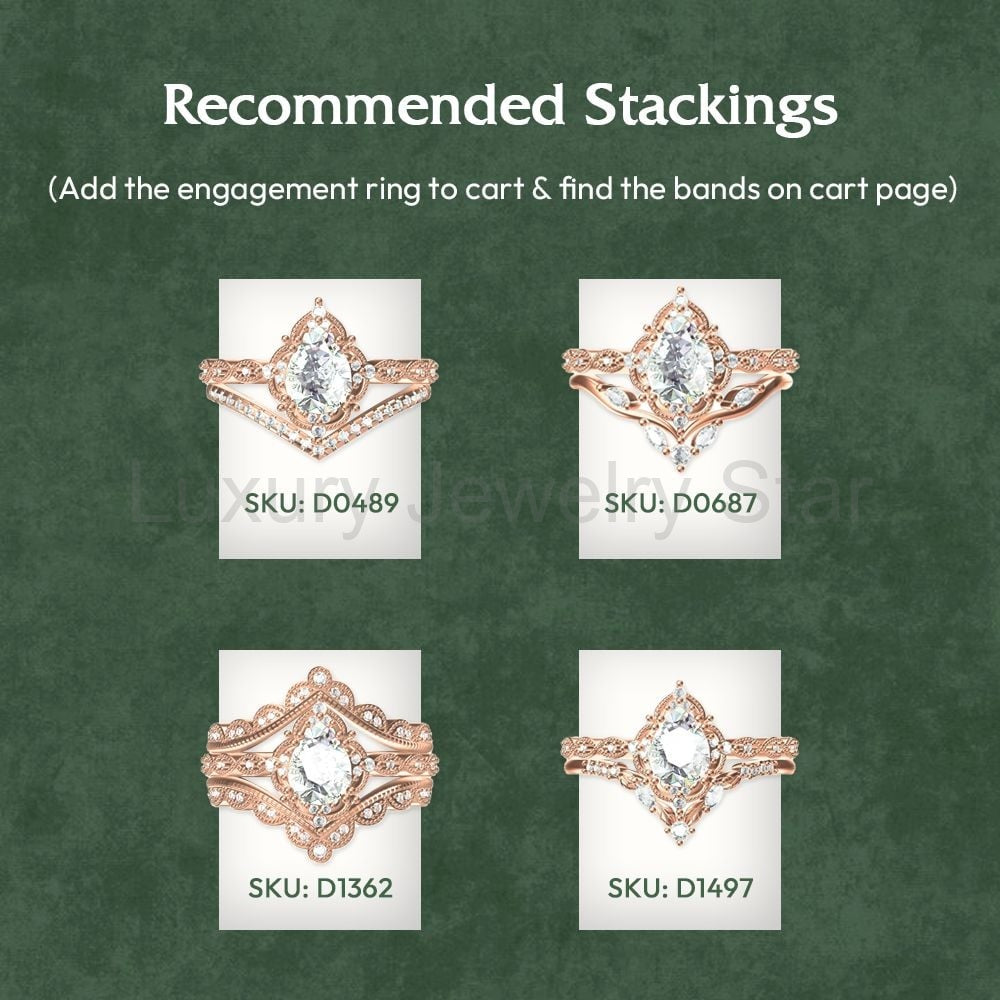 Filigree Floral Halo | Vintage Inspired Pear Cut Moissanite Engagement Ring with Milgrain - image 8
