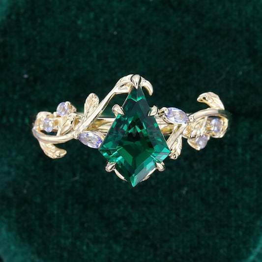 LeafLace | Kite Cut Emerald Engagement Ring with Tanzanite Accents - image 2