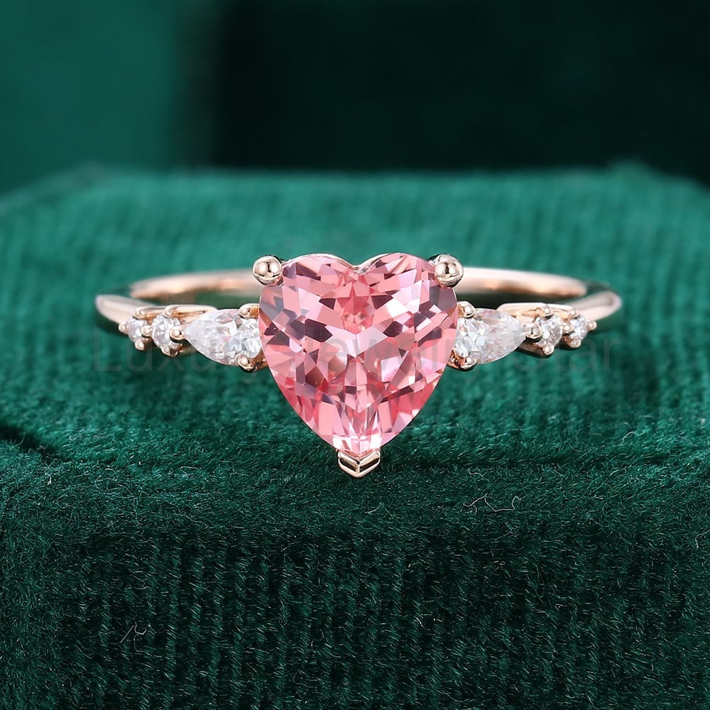 Heart Shaped Pink Sapphire Engagement Ring Cute Promise Ring