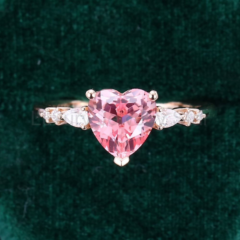 Heart Shaped Pink Sapphire Engagement Ring Cute Promise Ring - image 2