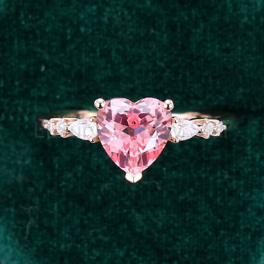 Heart Shaped Pink Sapphire Engagement Ring Cute Promise Ring - image 2