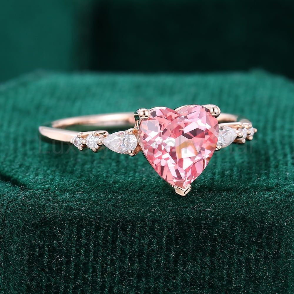 Heart Shaped Pink Sapphire Engagement Ring Cute Promise Ring - image 3