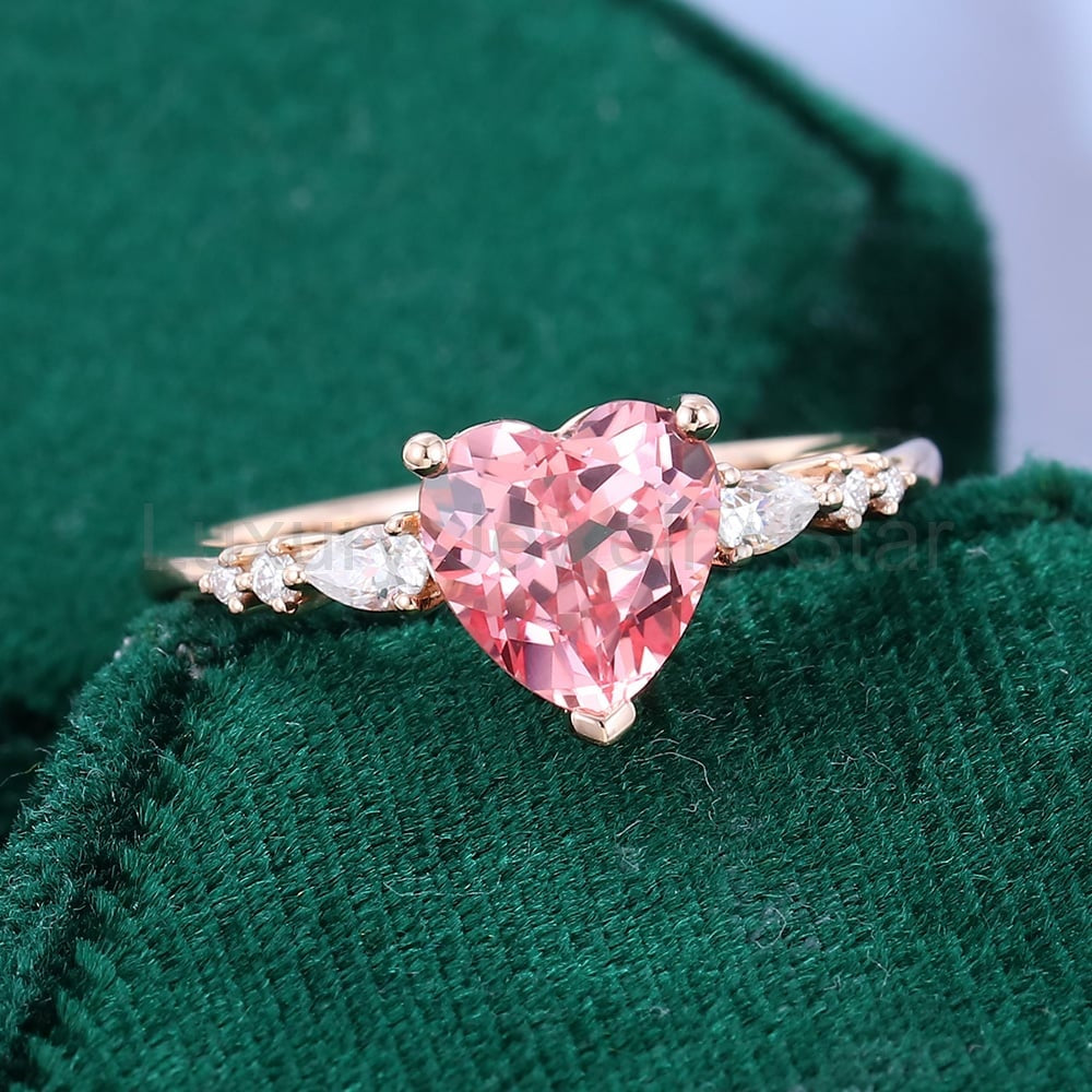 Heart Shaped Pink Sapphire Engagement Ring Cute Promise Ring - image 4