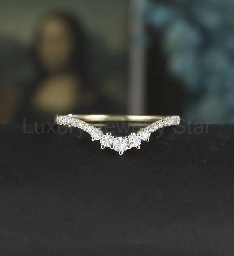 Curved Moissanite Wedding Bnad Solid Gold Diamond Matching Band Lab Diamond Ring Anniversary Bridal