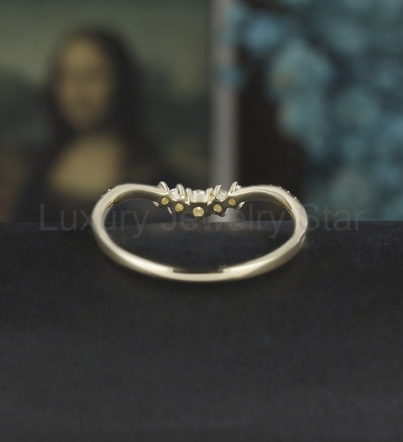 Curved Moissanite Wedding Bnad Solid Gold Diamond Matching Band Lab Diamond Ring - image 3