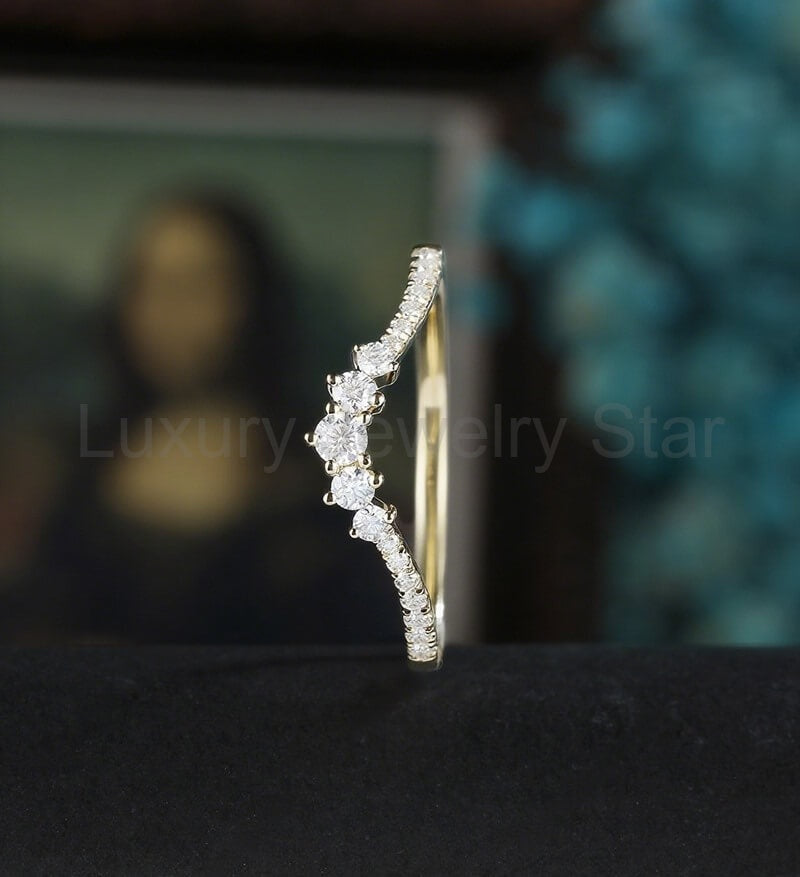 Curved Moissanite Wedding Bnad Solid Gold Diamond Matching Band Lab Diamond Ring - image 4