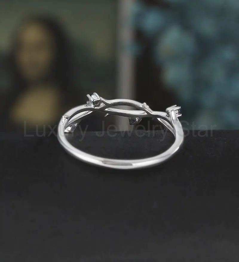 Solid Gold Sapphire Wedding Bnad 14K/18K Gold Matching Band Nature Inspired Leaf Ring - image 4
