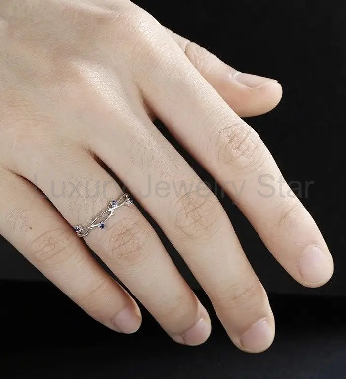 Solid Gold Sapphire Wedding Bnad 14K/18K Gold Matching Band Nature Inspired Leaf Ring - image 5