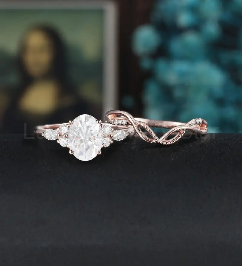 Oval Cut Moissanite Bridal Set Engagement Ring Set Vintage Bridal Set Anniversary Diamond - image 2