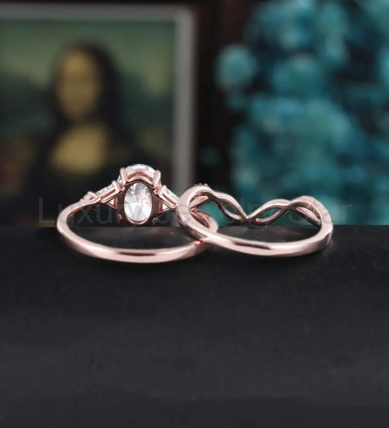 Oval Cut Moissanite Bridal Set Solid Gold Engagement Ring Set Anniversary Diamond Wedding - image 4
