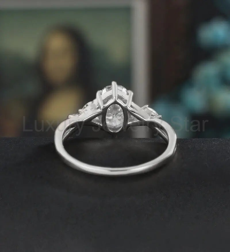 Oval Cut Moissanite Engagement Ring Marquise Monstone Solid Gold Promise Ring Unique - image 3