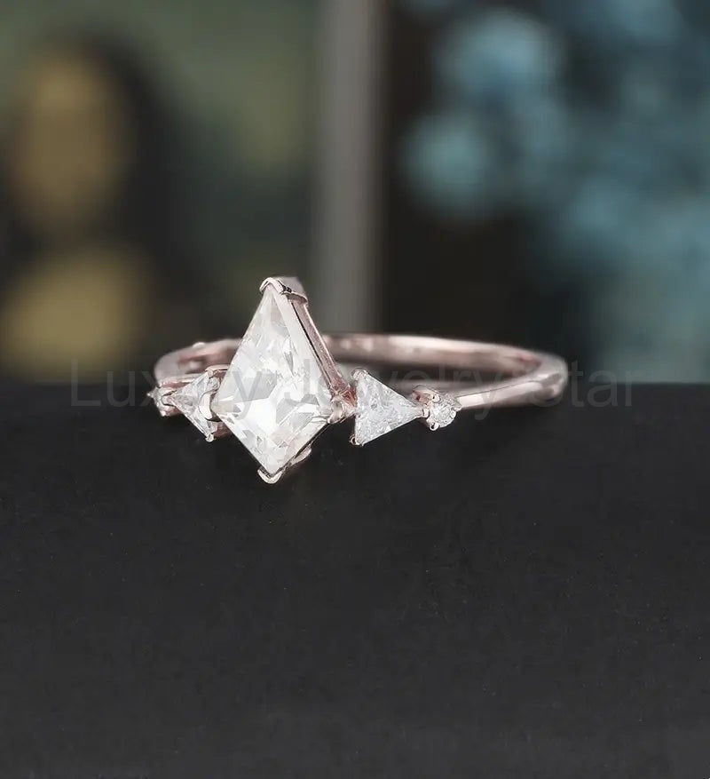 Kite Cut Moissanite Engagement Ring Triangle Cut Diamond Wedding Ring Vintage Rose Gold - image 2